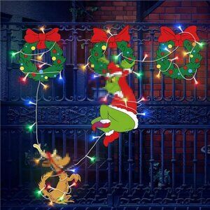 Outdoor Christmas Yard Decor - 4pcs Christmas Fence Peeker Wreath Yard Signs